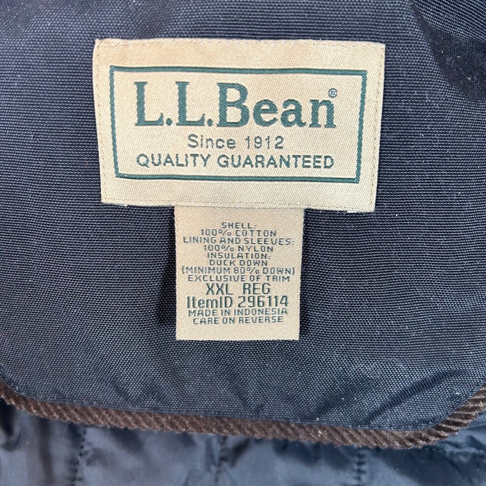 LL Bean Men XXL Upcountry Waxed Down Vest Green Quilted DownTek Hunting Outdoors - Picture 3 of 9